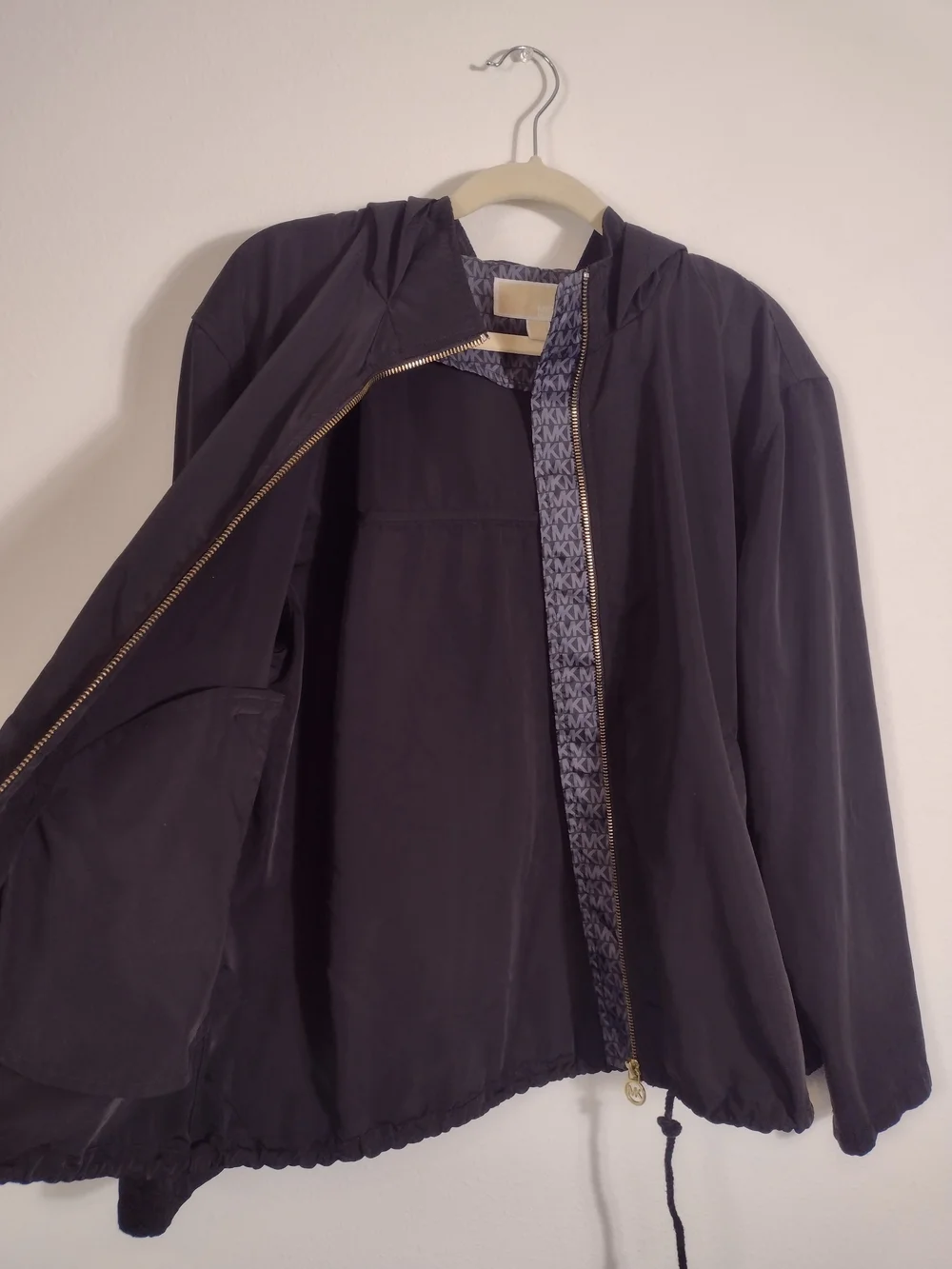Michael Kors Black Hooded Drawstring Zip Up Windbreaker Jacket Women's Large